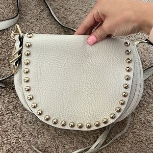 Rebecca Minkoff Off-White Pebbles Leather Studded Tassel Small Crossbody Bag